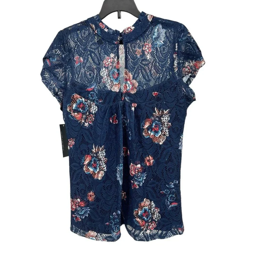 HeartSoul Lace Top M‎ Womens NWT Tank Underlay Blue Floral Blouse Size Medium